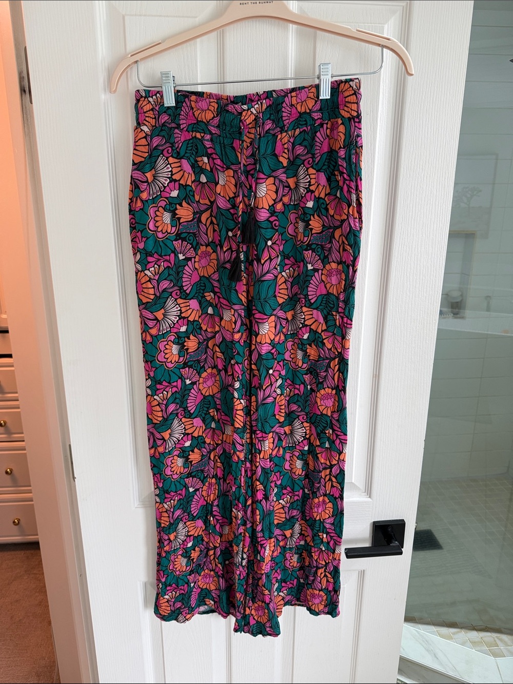 Wide-Leg Floral Lounge Pants in Teal and Pink